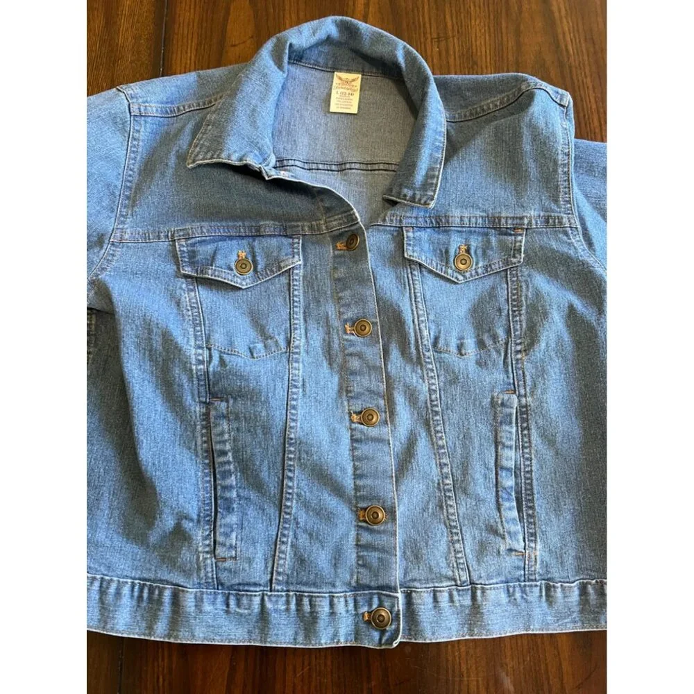 Faded Glory Button Down Classic Trucker Jean Jacket Large Stretch Classic - Picture 5 of 9
